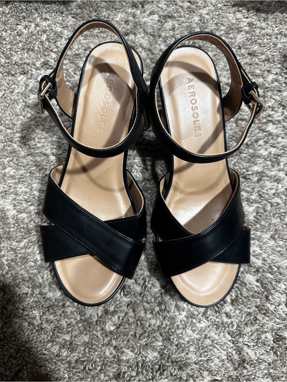 AEROSOLES Black Crisscross Ankle Strap Sandals